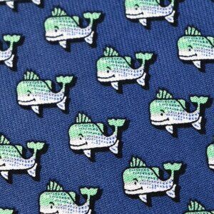 NEW Vineyard Vines Blue and Green Happy Whales Handmade USA Green Silk Tie